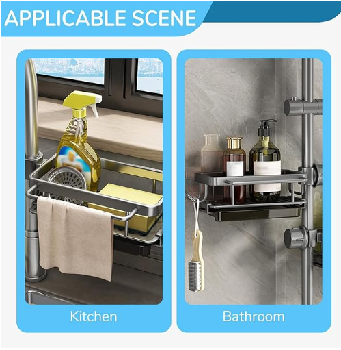 Kitchen Sink Aluminum Hanging Drain Rack With Hook(Black)