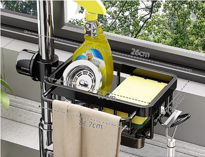 Kitchen Sink Aluminum Hanging Drain Rack With Hook(Black)