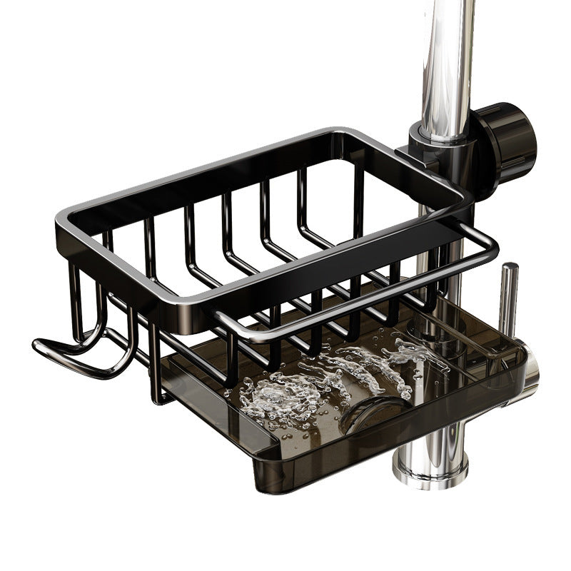 Kitchen Sink Aluminum Hanging Drain Rack With Hook(Black)