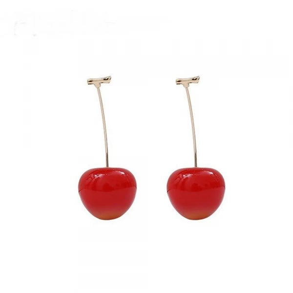 Drop Cherry Earrings With Gold Stems